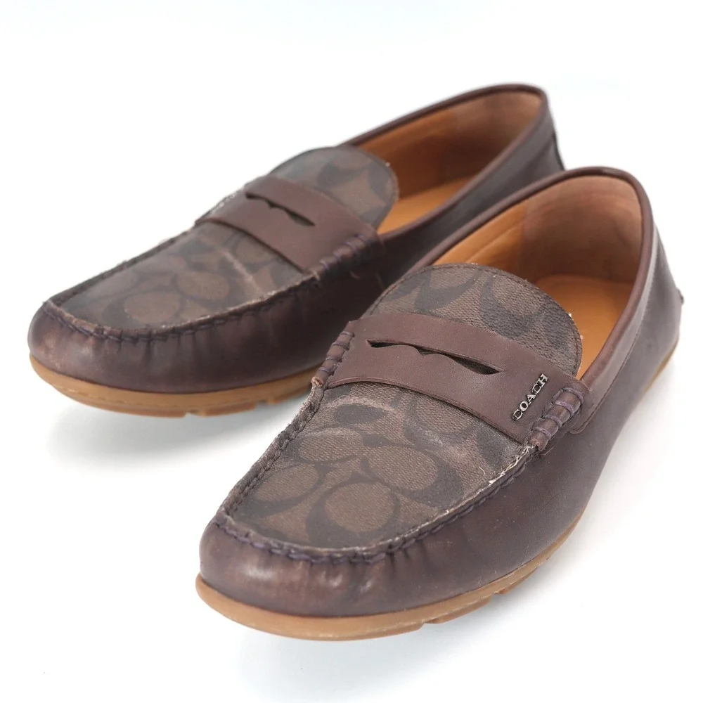 Coach Loafers Mens 8.5D Brown Signature Canvas Penny Driver Casual G2983